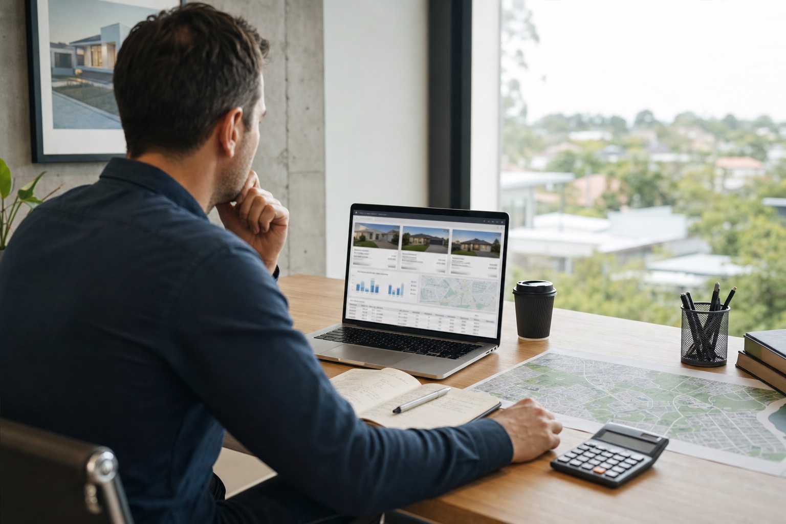 Bank valuation report beside sold comparable sales and a property listing on a laptop