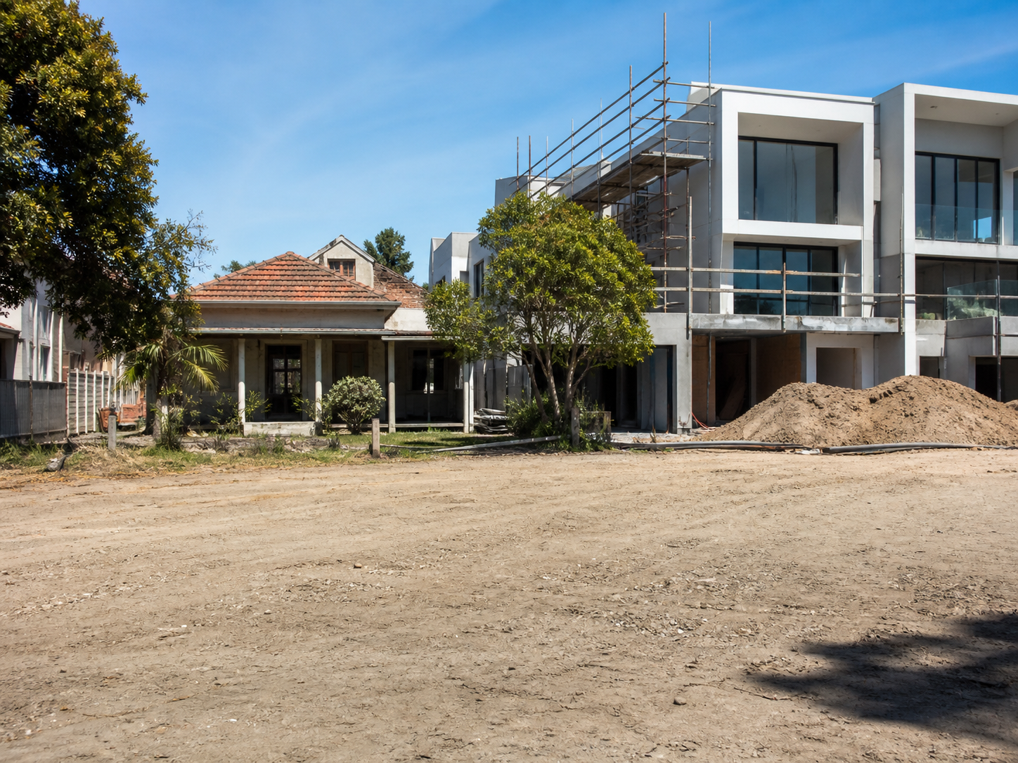 Australian investor comparing margin scenarios on a feasibility worksheet beside site plans and comparable sales