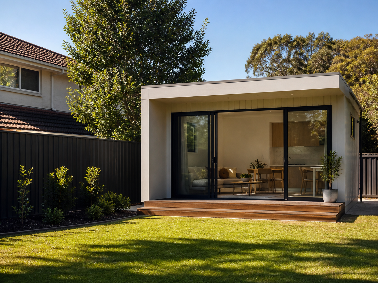 Modern granny flat secondary dwelling in an Australian backyard