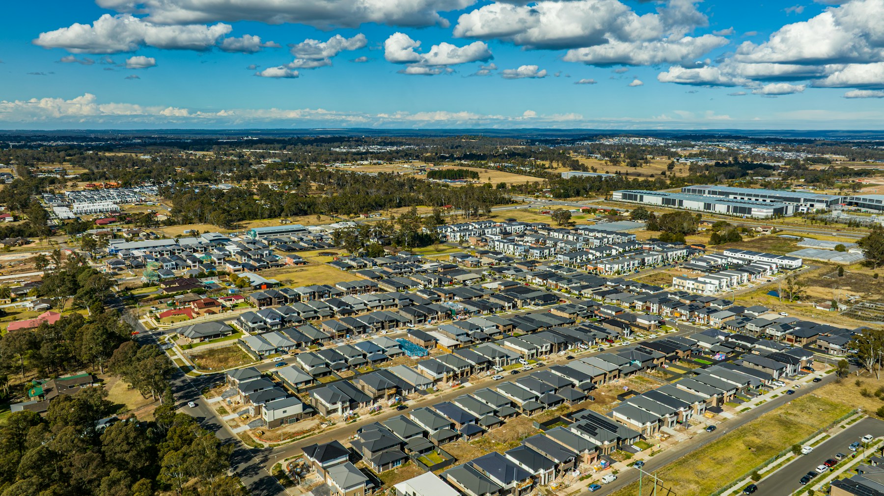 Aerial view of a new Sydney housing development
