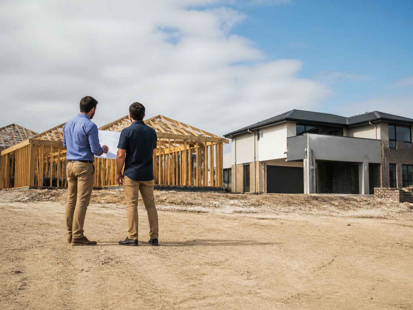 Contract pages, settlement timeline and property deal structure diagram over an Australian site plan